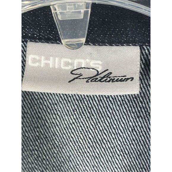 Chico’s Platinum Women's Denim Jean Rhinestone Button Up Jacket Blue Medium - Picture 8 of 8